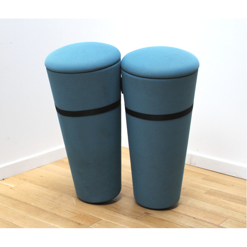 Set of 6 vintage "Stand Up" poufs in colored fabric by Wilkhann