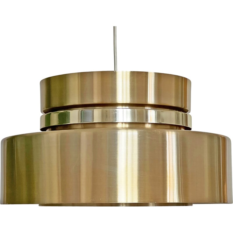 Vintage geborsteld gouden aluminium hanglamp van Carl Thore voor Granhaga Metallindustri, Zweden 1970