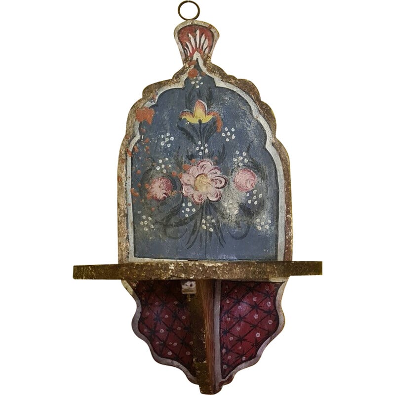 Console da parete in legno dipinto a fiori vintage