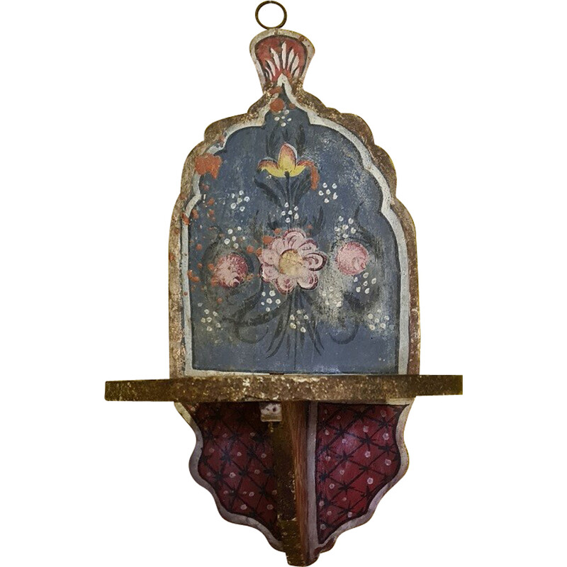 Vintage floral painted wood wall console
