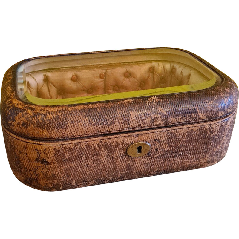 Vintage jewelry box covered in leather, France 1900