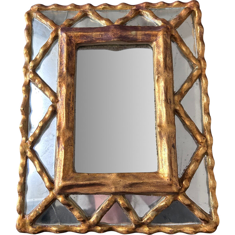 Specchio d'epoca in legno e gesso dorato smaltato