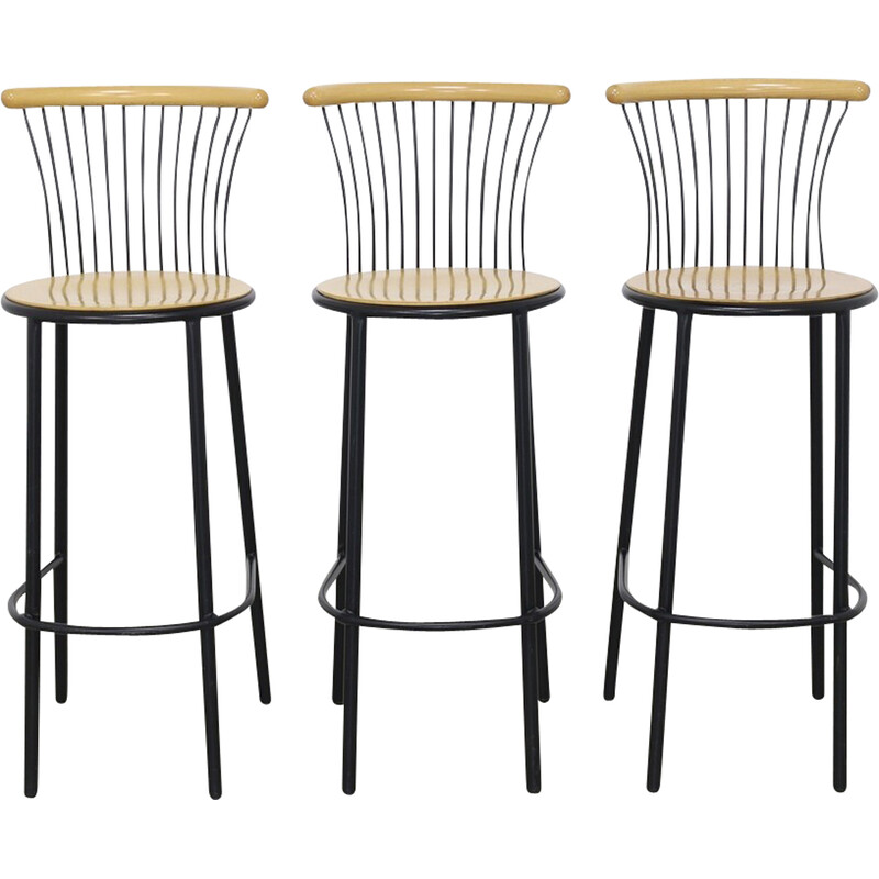Set of 3 vintage bar stools, 1980