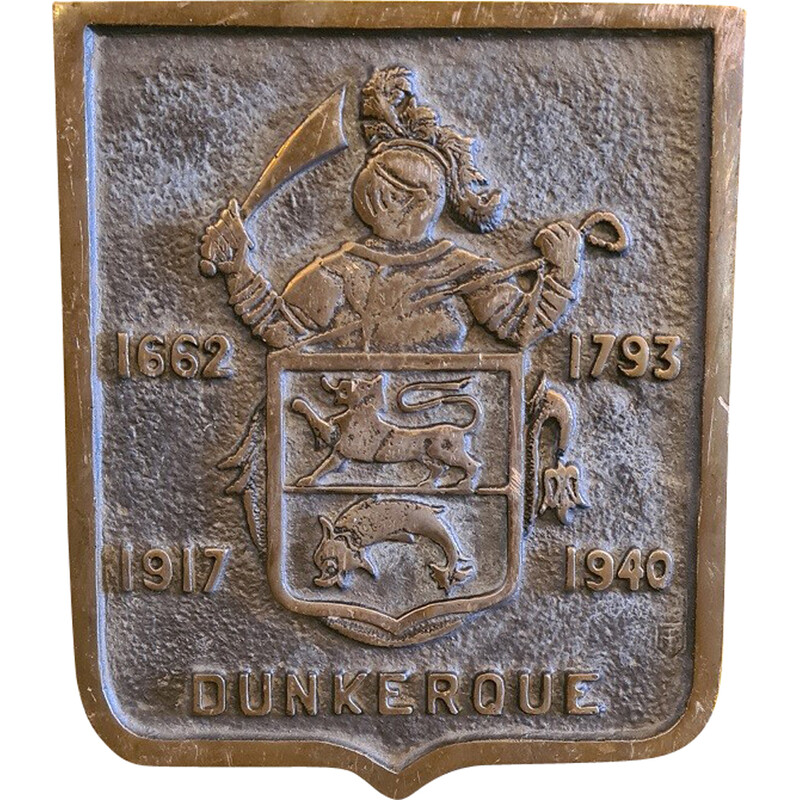 Vintage solid bronze commemorative plaque, France