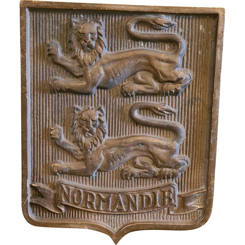 Plaque vintage en bronze massif avec les armoiries de Normandie