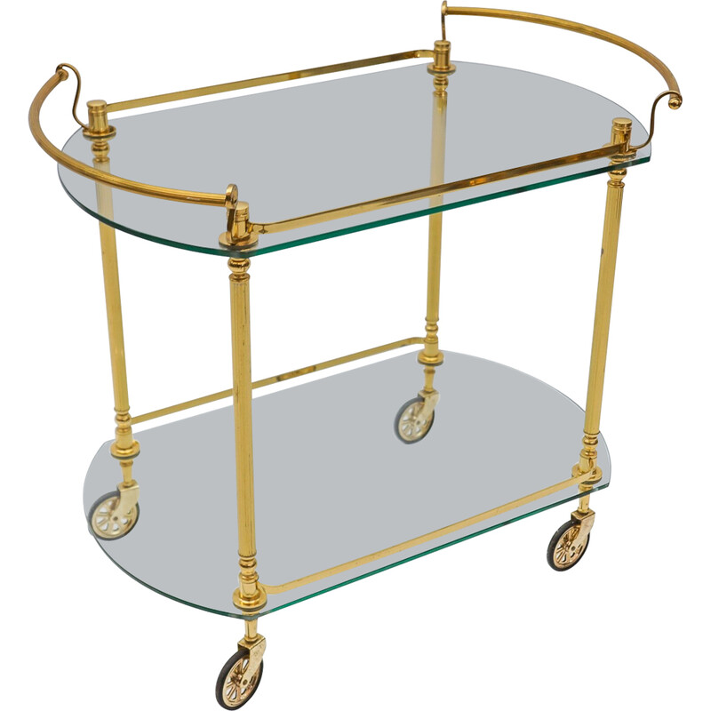 Vintage serving bar cart in brass and glass, Italy 1960