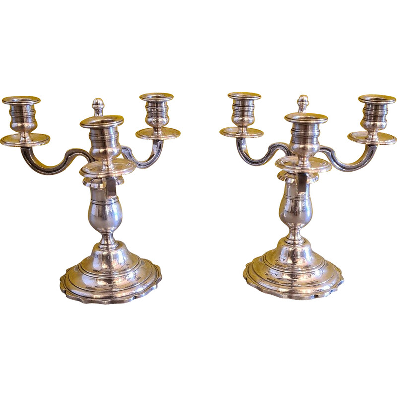 Pair of vintage silver metal candlesticks with 3 lights