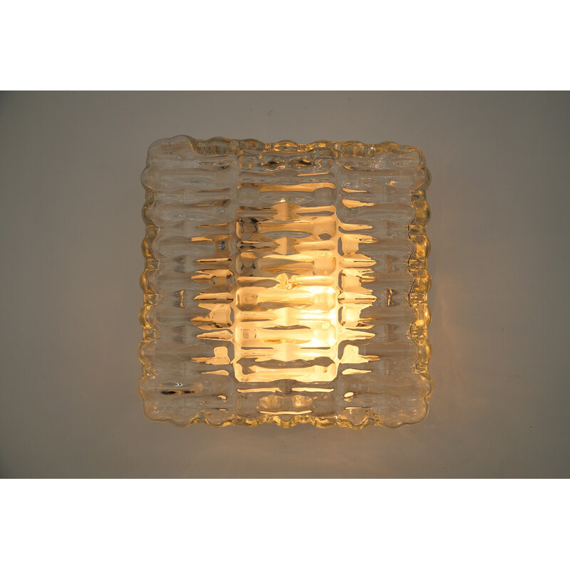 Plafonnier vintage carré en verre glacé et métal, 1960