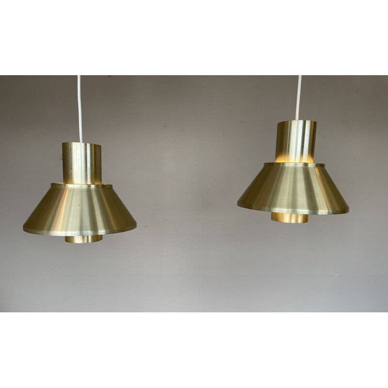 Pair of vintage aluminum metal pendant lamp by Jo Hammerborg for Fog and Morup, Denmark 1970