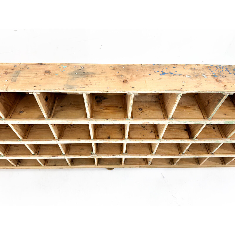 Vintage industrial wooden cabinet with 52 compartments