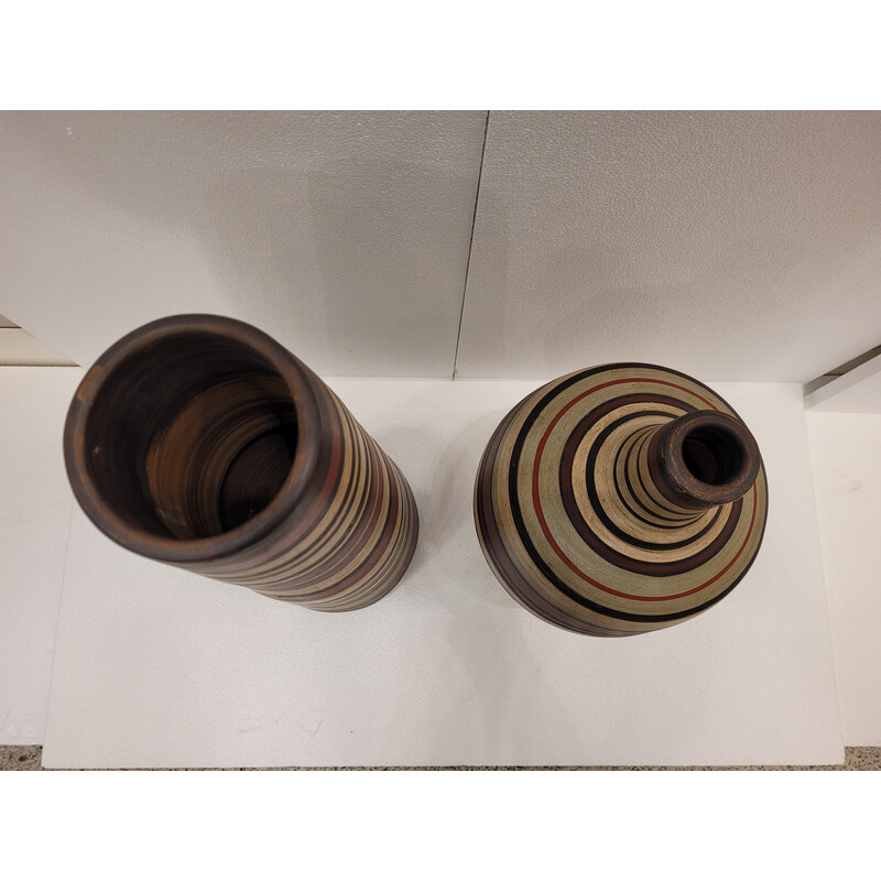 Paire de vases vintage cylindrique en céramique, Allemagne 1960