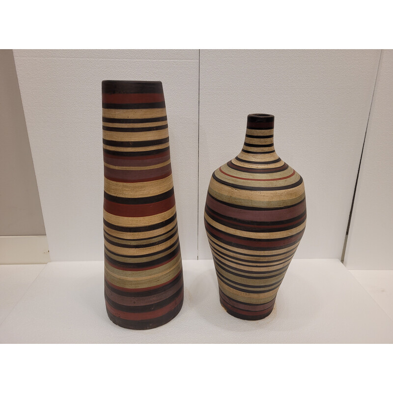 Paire de vases vintage cylindrique en céramique, Allemagne 1960