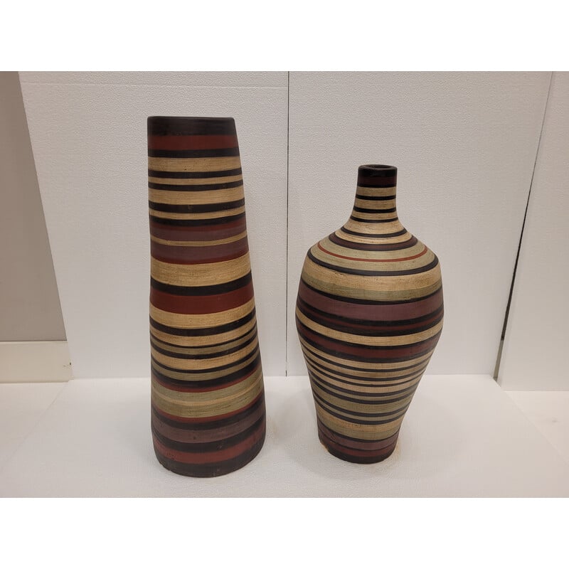Par de vasos cilíndricos de cerâmica vintage, Alemanha 1960