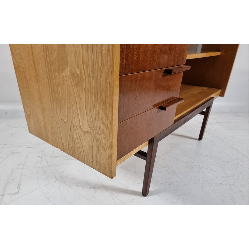 Vintage walnut bookcase by Francisek Mezulanik for Up Zavody, Czechoslovakia 1960