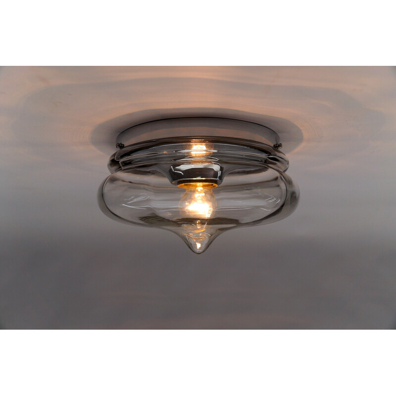 Vintage drop-shaped smoked glass ceiling lamp, Germany 1960