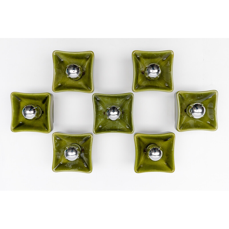 Set of 7 vintage green ceramic wall lamp, Italy 1960