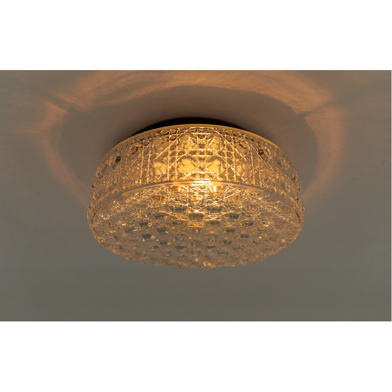 Vintage round ceiling lamp in glass with glossy buttons and metal, Germany 1960