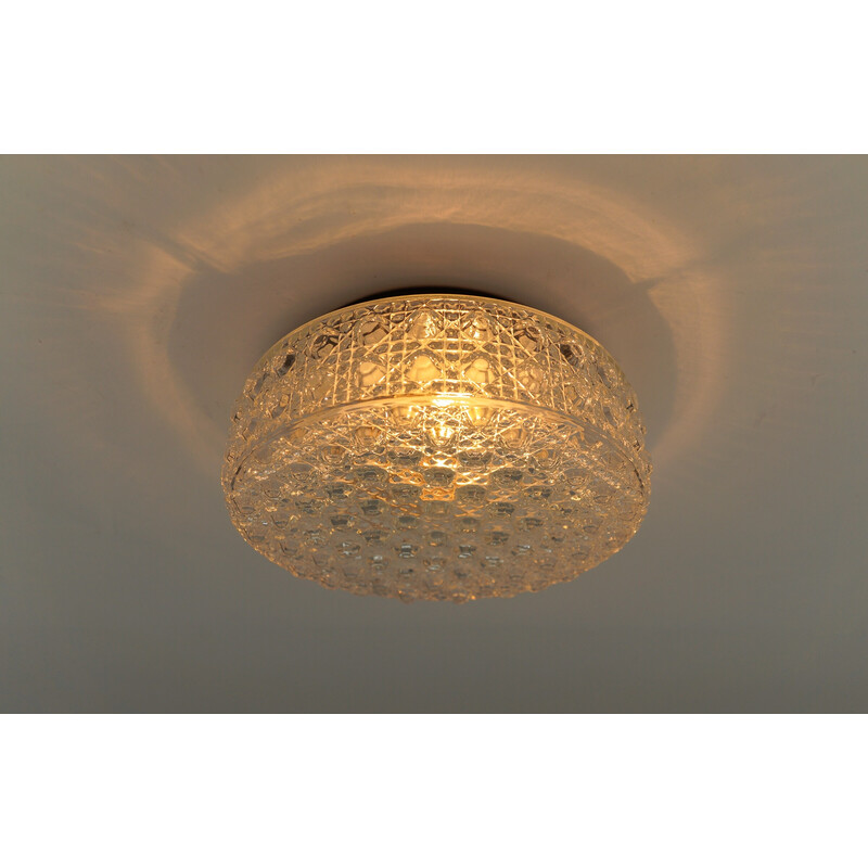 Vintage round ceiling lamp in glass with glossy buttons and metal, Germany 1960