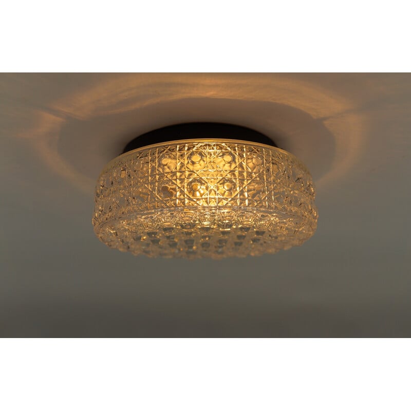 Vintage round ceiling lamp in glass with glossy buttons and metal, Germany 1960