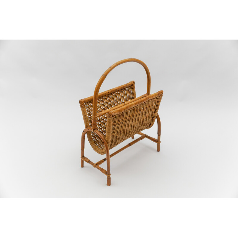 Vintage rattan magazine rack, Italy 1960