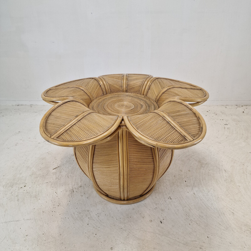 Base de table à repas vintage en rotin et bambou, 1980
