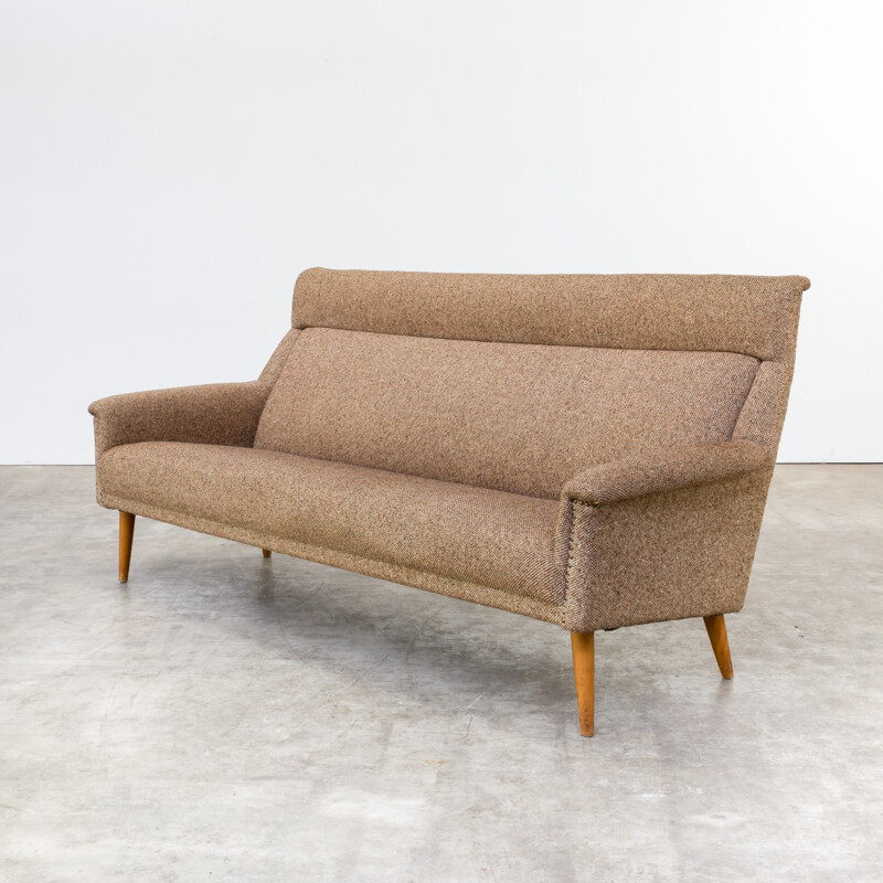 Mid century 3-seater sofa in brown fabric - 1960s