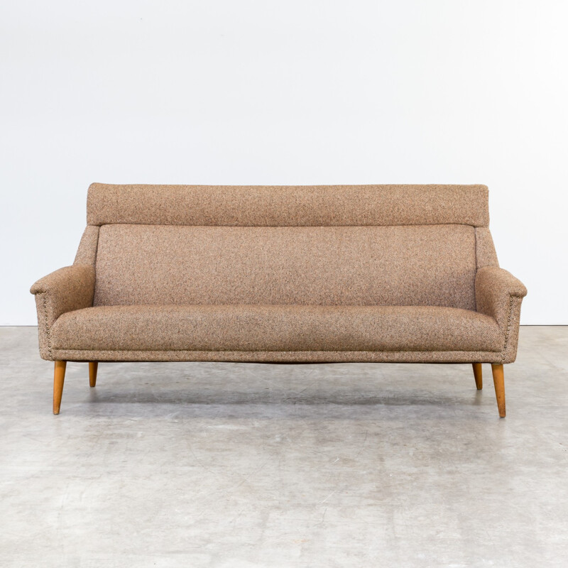 Mid century 3-seater sofa in brown fabric - 1960s