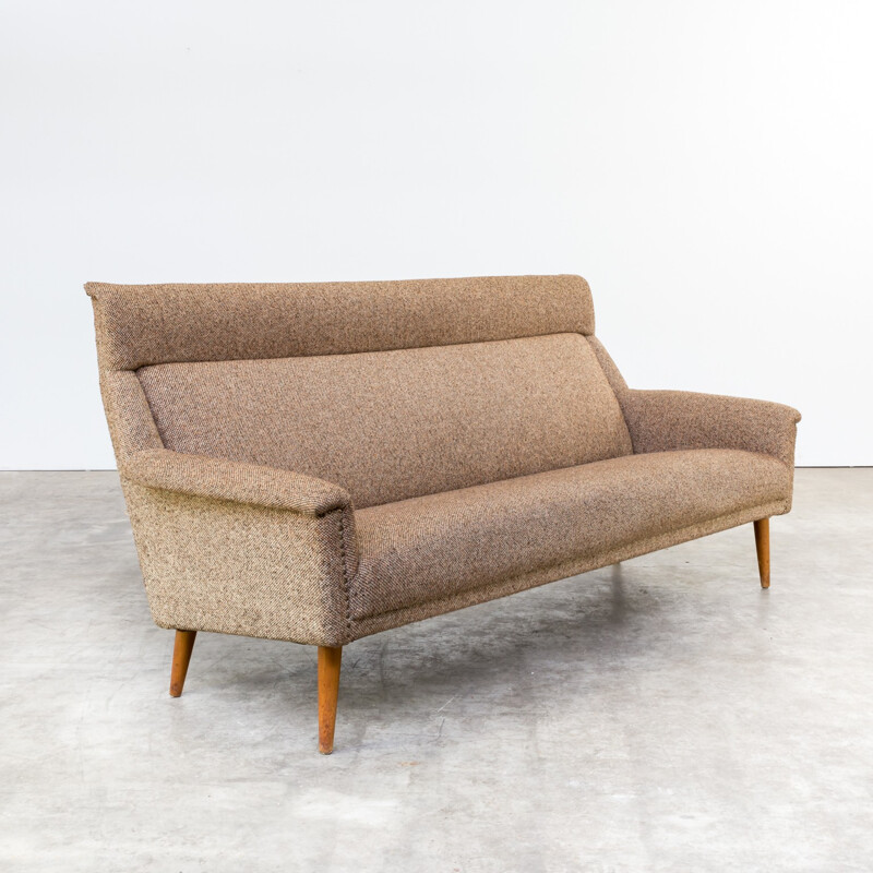 Mid century 3-seater sofa in brown fabric - 1960s