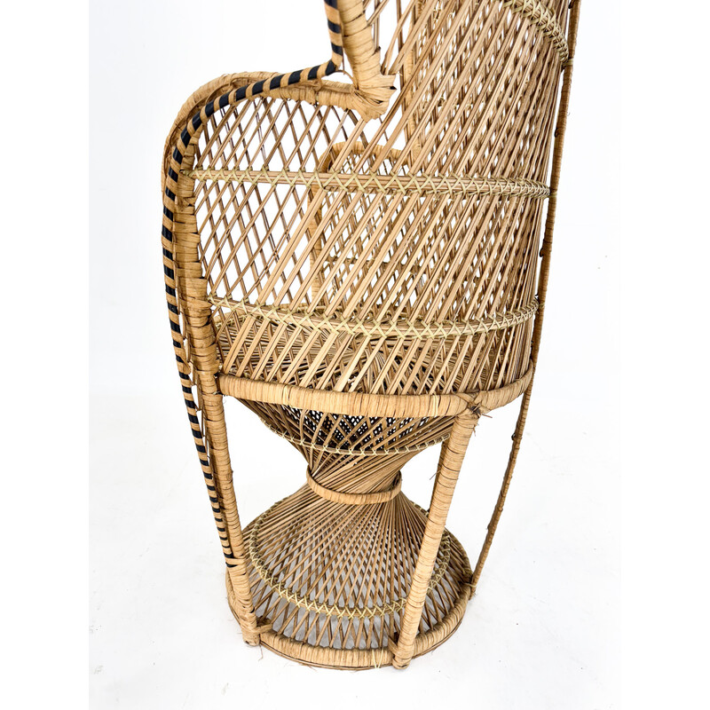 Chaise vintage Paon en osier et rotin tissée à la main, 1960