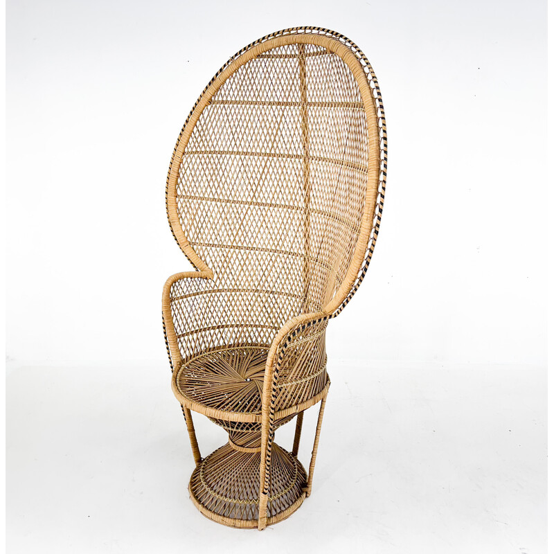 Chaise vintage Paon en osier et rotin tissée à la main, 1960