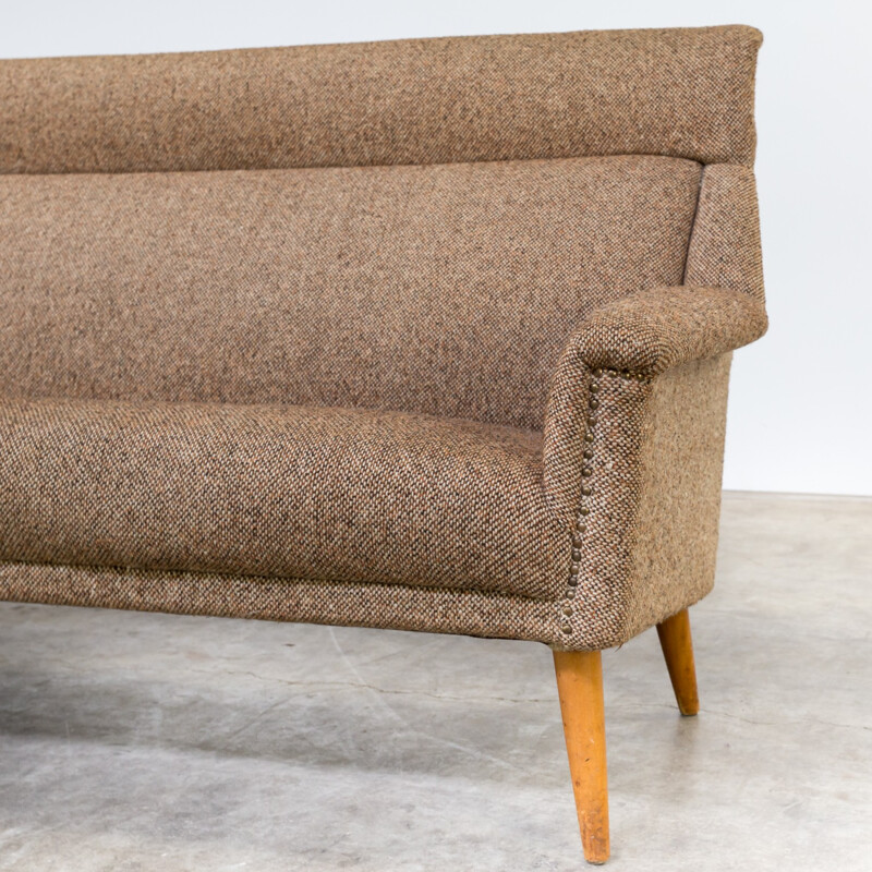 Mid century 3-seater sofa in brown fabric - 1960s