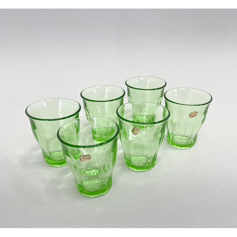 Set of 6 vintage glasses in uranium glass and Bohemian crystal, Czechoslovakia 1970