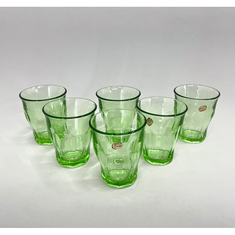 Conjunto de 6 copos vintage em vidro de urânio e cristal da Boémia, Checoslováquia 1970