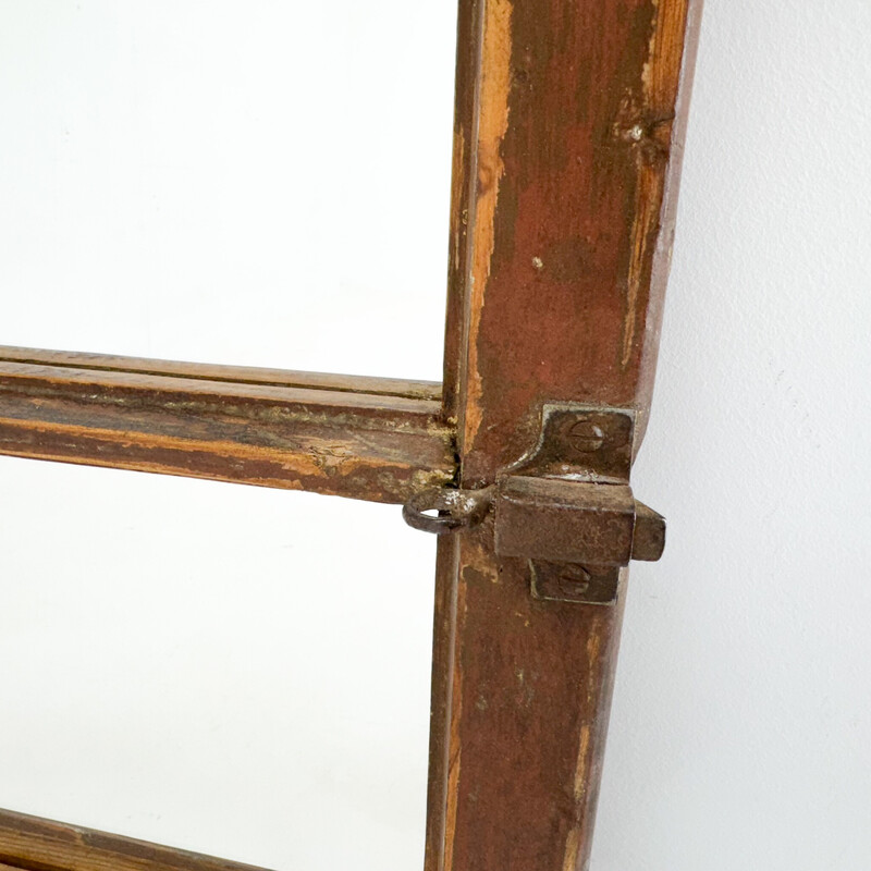 Paire de fenêtres vintage en bois transformée en miroir