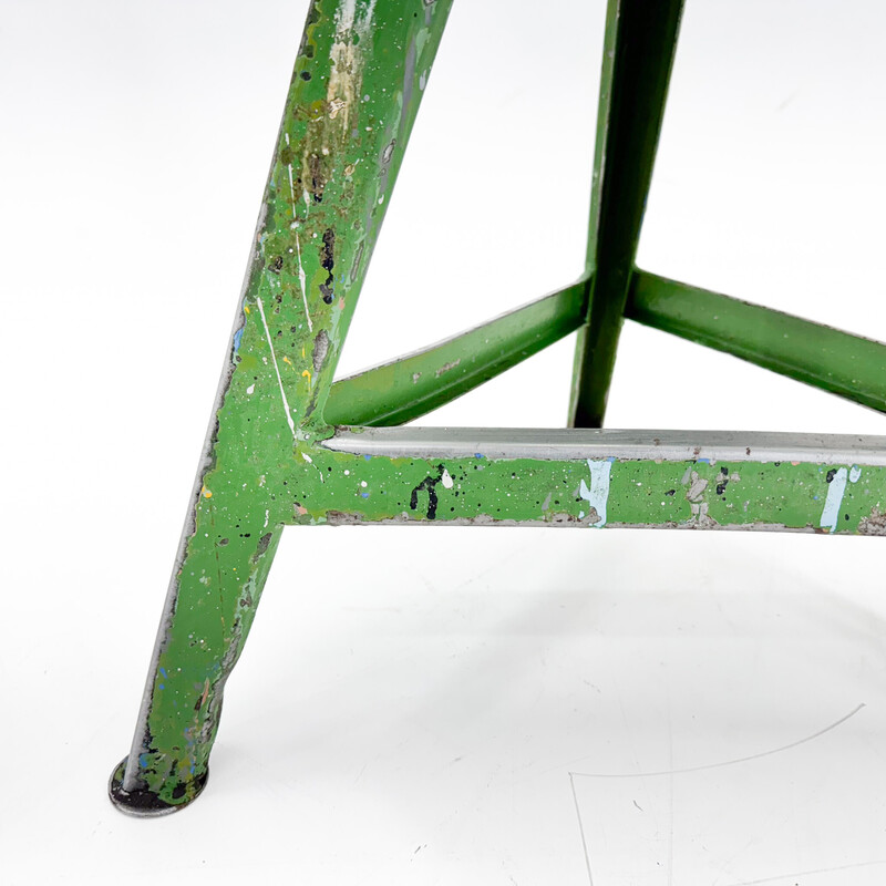 Vintage industrial stool in steel and wood, Czechoslovakia 1950