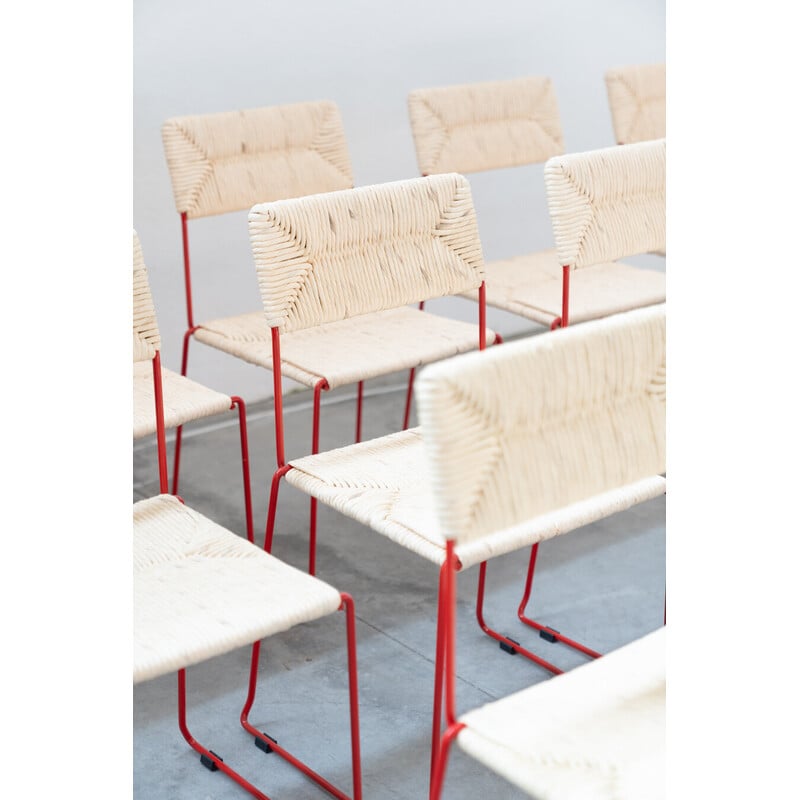 Set of 8 vintage chairs in curved iron and plastic for Sintesi, Italy 2000