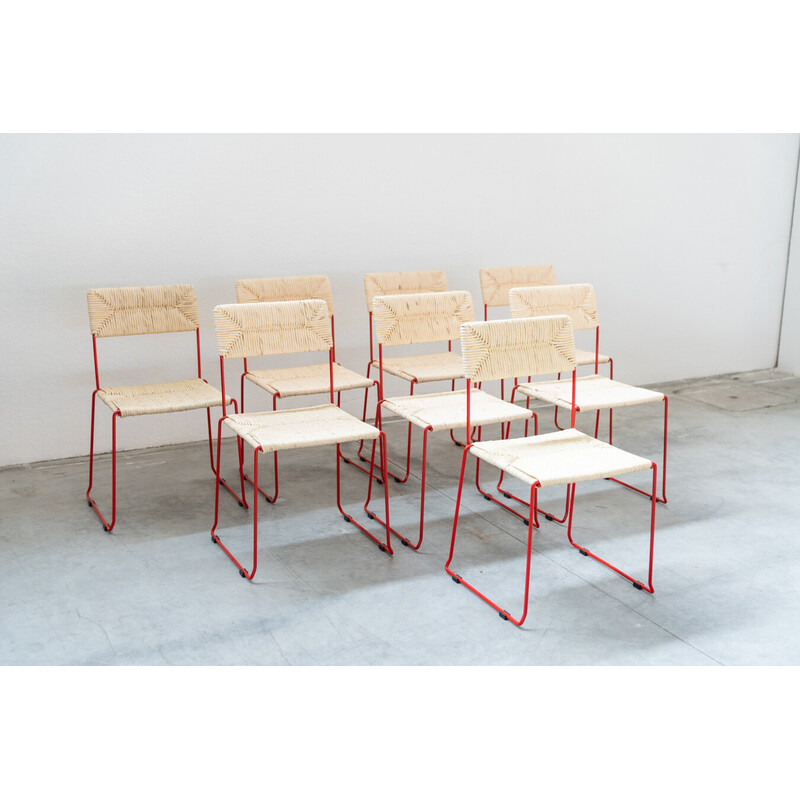 Conjunto de 8 cadeiras vintage em ferro curvo e plástico para Sintesi, Itália 2000