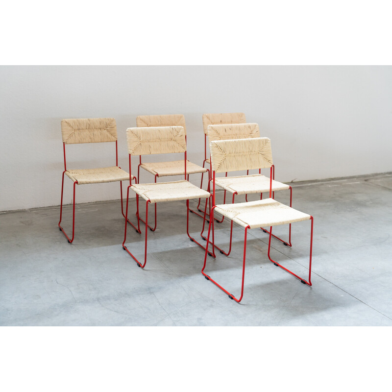 Conjunto de 8 cadeiras vintage em ferro curvo e plástico para Sintesi, Itália 2000