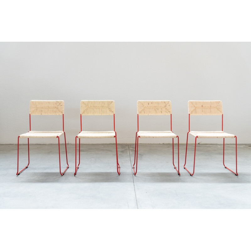 Set of 8 vintage chairs in curved iron and plastic for Sintesi, Italy 2000