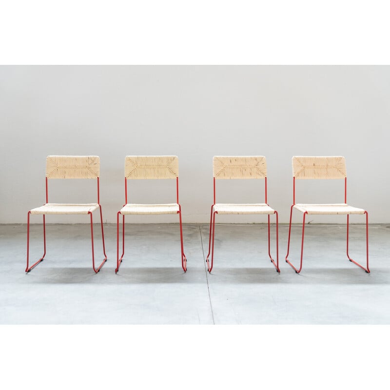 Set van 8 vintage stoelen van gebogen ijzer en kunststof voor Sintesi, Italië 2000
