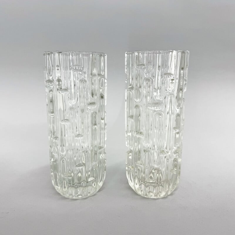 Paar Vintage-Vasen "Labyrinth" aus transparentem Glas von Frantisek Vizner, 1965