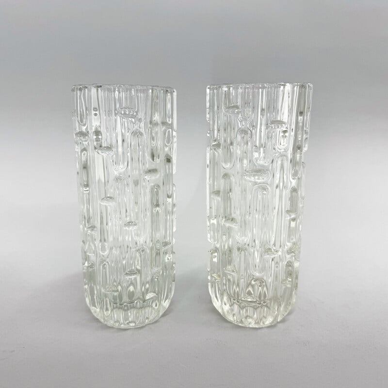 Pair of vintage "Labyrinth" vases in transparent glass by Frantisek Vizner, 1965