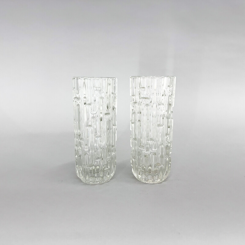 Pair of vintage "Labyrinth" vases in transparent glass by Frantisek Vizner, 1965