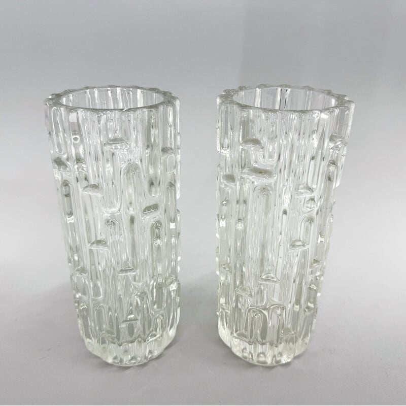 Pair of vintage "Labyrinth" vases in transparent glass by Frantisek Vizner, 1965