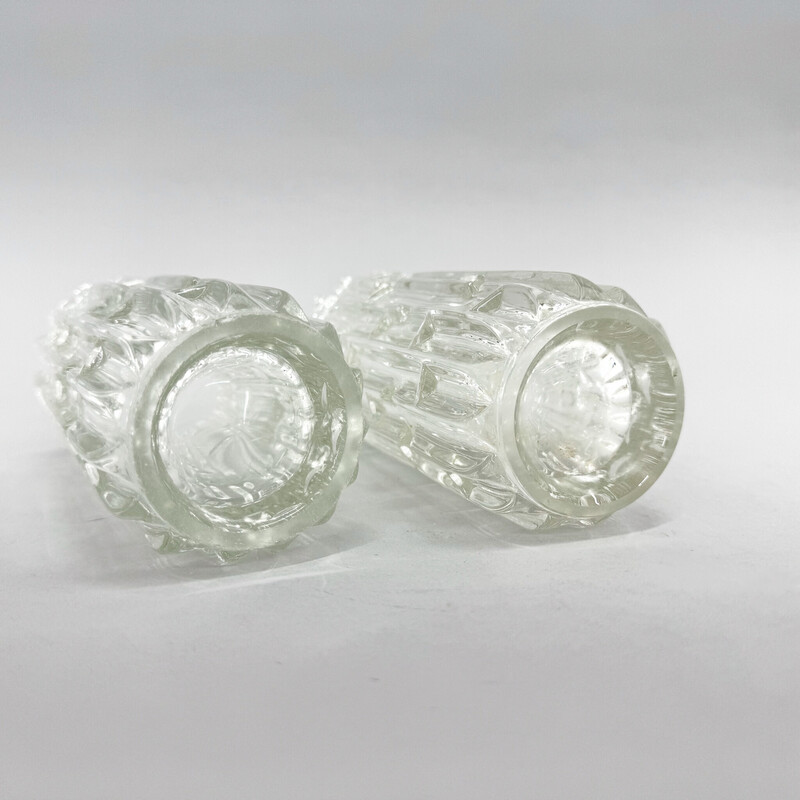 Pair of vintage "Labyrinth" vases in transparent glass by Frantisek Vizner, 1965