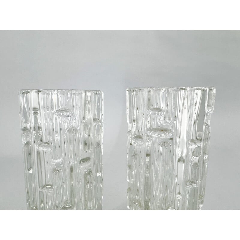 Pair of vintage "Labyrinth" vases in transparent glass by Frantisek Vizner, 1965