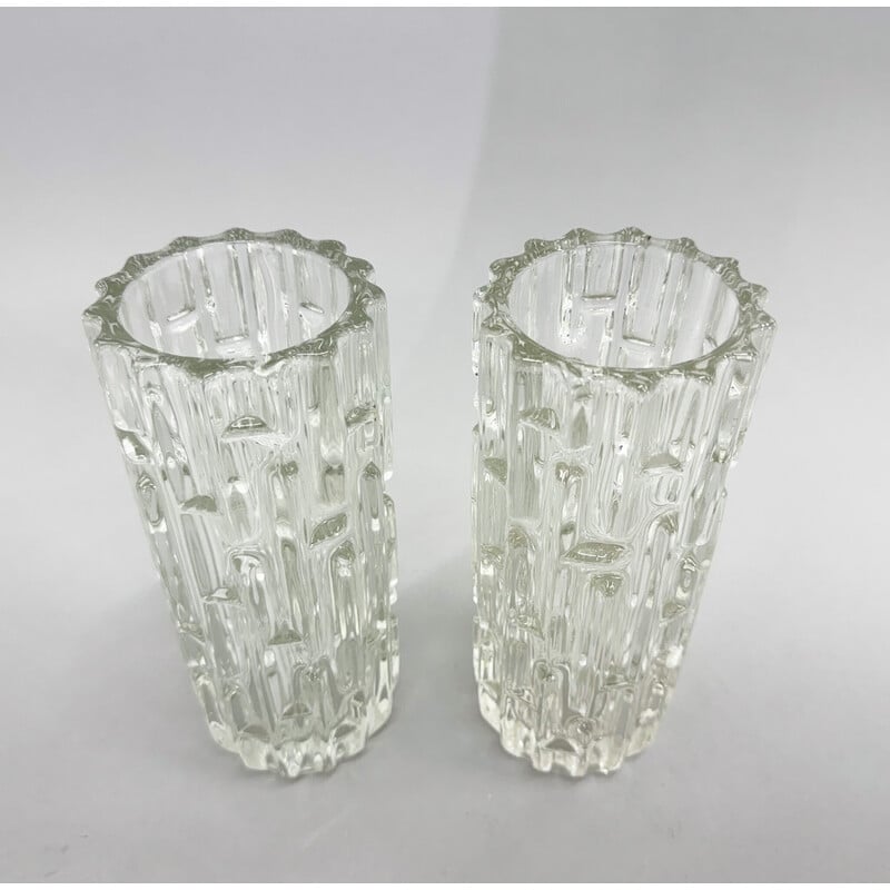 Pair of vintage "Labyrinth" vases in transparent glass by Frantisek Vizner, 1965