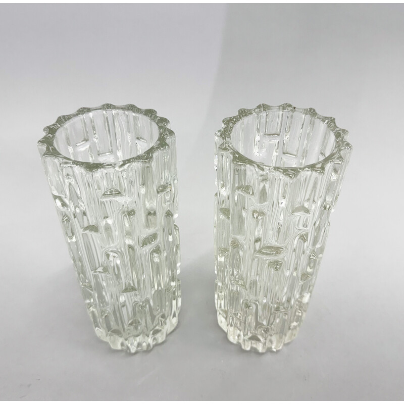 Pair of vintage "Labyrinth" vases in transparent glass by Frantisek Vizner, 1965