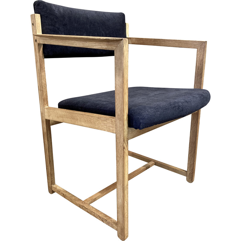 Vintage marineblauwe ceruse eiken fauteuil, 1960
