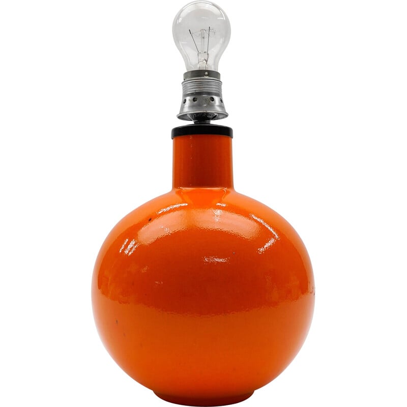 Vintage orange ceramic table lamp, Italy 1960